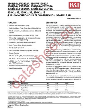 IS64LF12832A-7.5TQLA3-TR datasheet  